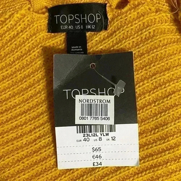 Topshop V-Neck 3/4 Flare Sleeve Sweater 8 Yellow Lattice Back Cozy Chic NWT - Picture 6 of 8